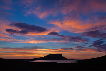 Landscape with clouds in the sky after sunset in Iceland