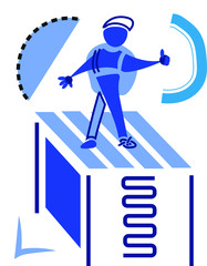 Simple abstract vector art outline blue color top ladder backpack shapes geometric sharp detailed halftone palette image 