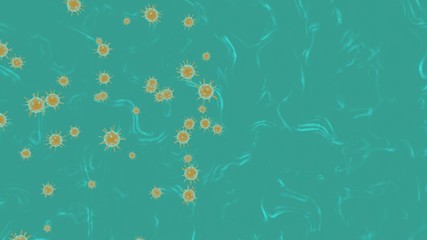 Obraz premium Yellow 3D rendering on a turquoise background outbreak of coronavirus and background flu dangerous concept of pandemic medical health risk with disease cells