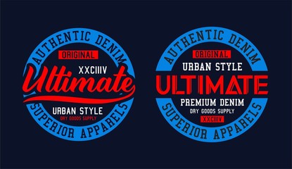 Set typography college, authentic, ultimate t-shirt graphics, poster, vector illustration