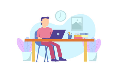 work from home. study from home. freelancer work on the desk with laptop and book.