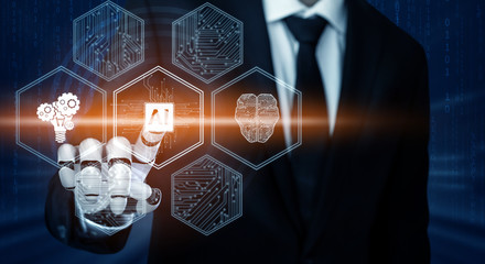 3D Rendering futuristic robot technology development, artificial intelligence AI, and machine...