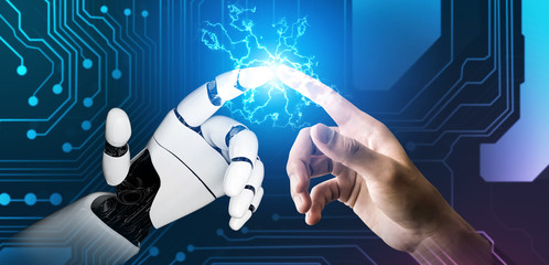 3D Rendering futuristic robot technology development, artificial intelligence AI, and machine...