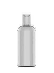 Blank cosmetic bottle with disc press cap for branding and mock up, 3d render illustration.