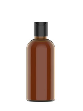 Blank cosmetic bottle with disc press cap for branding and mock up, 3d render illustration.