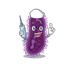A nice nurse of lactobacillus rhamnosus bacteria mascot design concept with a syringe