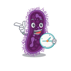 Lactobacillus rhamnosus bacteria mascot design concept smiling with clock