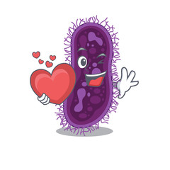 A sweet lactobacillus rhamnosus bacteria cartoon character style with a heart