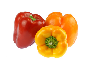 close up on fresh colorful peppers isolated on white background
