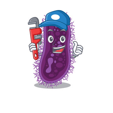 Lactobacillus rhamnosus bacteria Smart Plumber cartoon character design with tool
