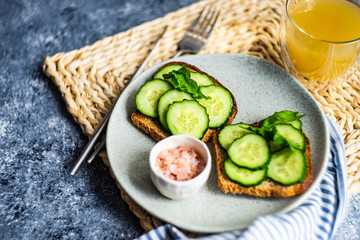 Healthy lunch with vegetable toasts