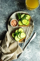 Fototapeta na wymiar Healthy lunch with vegetable toasts