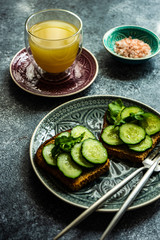 Healthy lunch with vegetable toasts