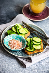 Healthy lunch with vegetable toasts