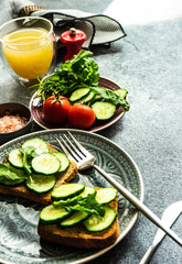 Healthy lunch with vegetable toasts