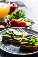 Healthy lunch with vegetable toasts