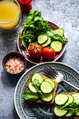 Healthy lunch with vegetable toasts