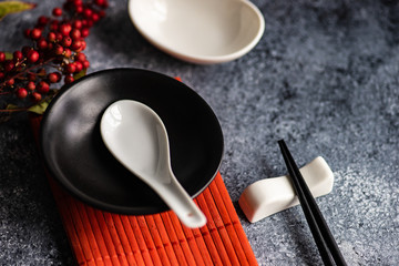 Asias table setting with chopsticks