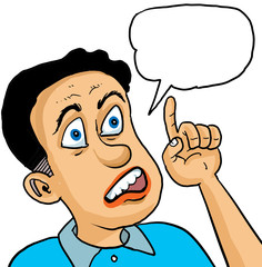 The cartoon about a man talking with bubble speech on it.