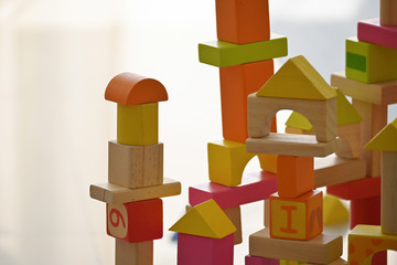 colorful wooden block geometric toy for kid playing learn creativity in stay home