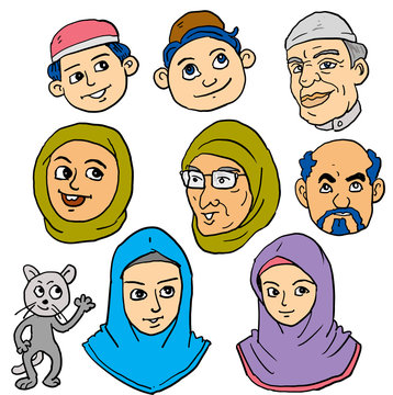 Cartoon Muslim face set