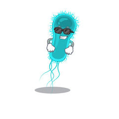 Cool escherichia coli bacteria cartoon character wearing expensive black glasses