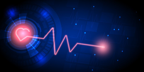 Abstract technology background with red glowing heart.