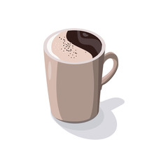 Trendy illustration with black coffee with milk isolated on white background. A Cup of hot coffee in isometry. 