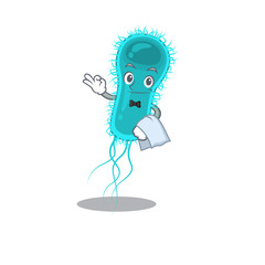 A cartoon character of escherichia coli bacteria waiter working in the restaurant