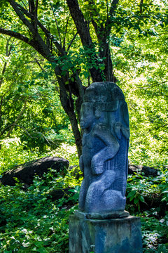 A Pre-Colombian Carved Idol Goddess Remains in the Rain Forest of Zapatera Island outside of Granada, Nicaragua