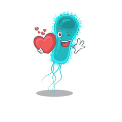 A sweet escherichia coli bacteria cartoon character style with a heart