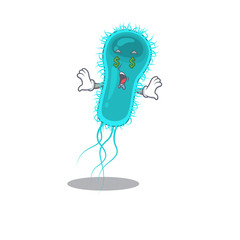 Rich cartoon character design of escherichia coli bacteria with money eyes