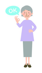 ＯＫと言うおばあちゃんの全身ベクターイラスト