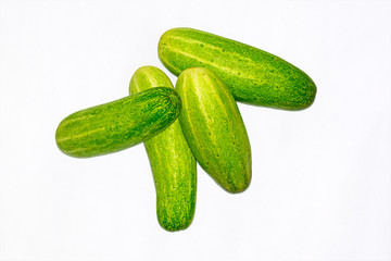 Fresh green cucumber on white background.