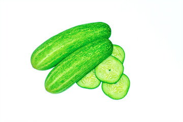 Fresh green cucumber on white background.