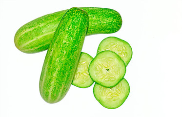 Fresh green cucumber on white background.