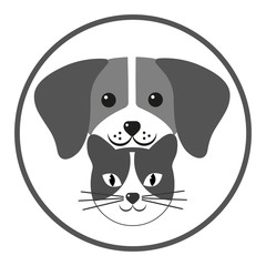 illustration of a dog and cat head in a circle on a white background