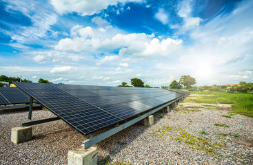 photovoltaic solar power panel on sky background, green clean Alternative power energy concept.