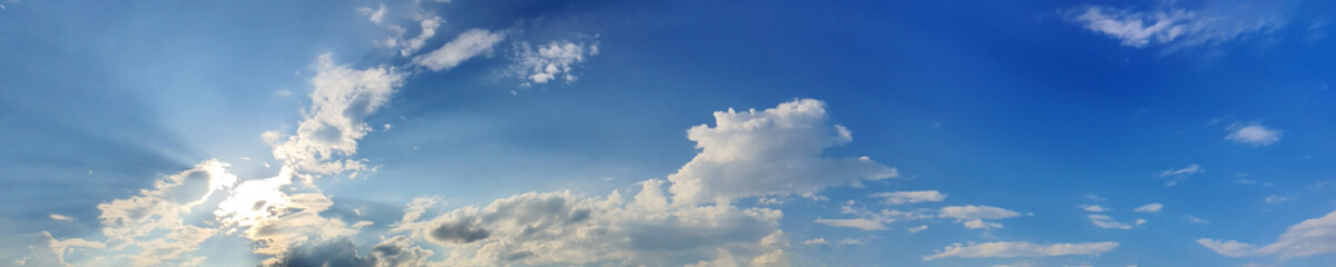 Blue sky panorama with cloud on a sunny day. Beautiful 180 degree panoramic image.