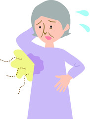 脇汗に悩むおばあちゃんのベクターイラスト