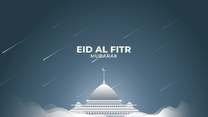 Eid Al-Fitr Design with White Mist and Shooting Stars