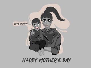 Happy Mother's Day minimal design concept with Love of mother and child black dark vector illustration. Use for social media banner, poster, advertisement, post, sale.