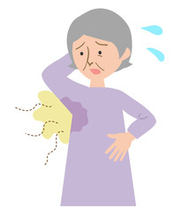 脇汗に悩むおばあちゃんのベクターイラスト