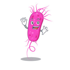 A charismatic pseudomoa bacteria mascot design style smiling and waving hand