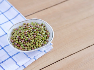 Green beans or chickpea on the wooden table, healthy and nutrition food concept 