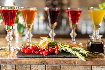 Obraz na płótnie Canvas Alcohol in Shot Glasses with berries