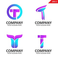 Set of letter T logo icons. Suitable for studio company, technology, communication, application, software, and others.