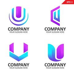 Set of letter U logo icons. Suitable for studio company, technology, communication, application, software, and others.