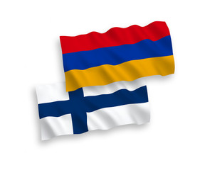 Flags of Finland and Armenia on a white background