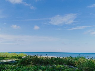 blue sea with blue sky background